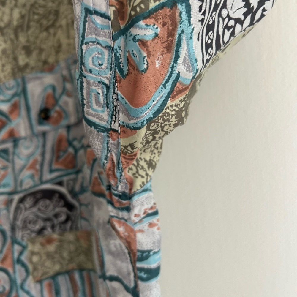 VINTAGE DIANE GILMAN 90s Silk Tapestry Button Top Oversized Lagenlook Art Wear M - Picture 7 of 13